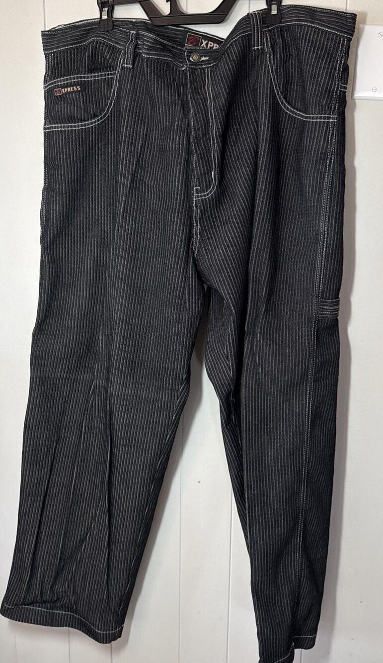 Vintage Brooklyn Xpress Jeans Baggy Black With White Stripes Sports Wear 44 V8
